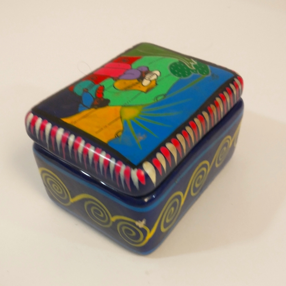 Terra Cotta Trinket Box Hand Painted